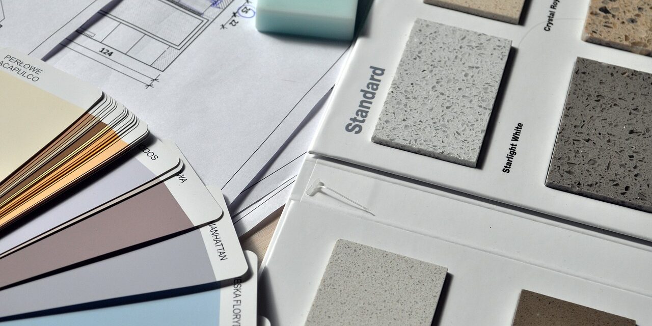 Remodeling idea board with paint swatches and counter samples